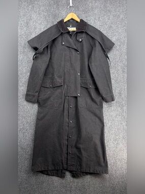 VTG Saddlesmith Outfitters Black Canvas Western Shotgun Riding Duster Coat Small